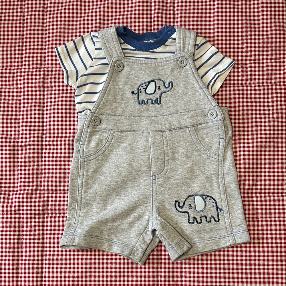 Little Me Gray Overalls with Elephant Design